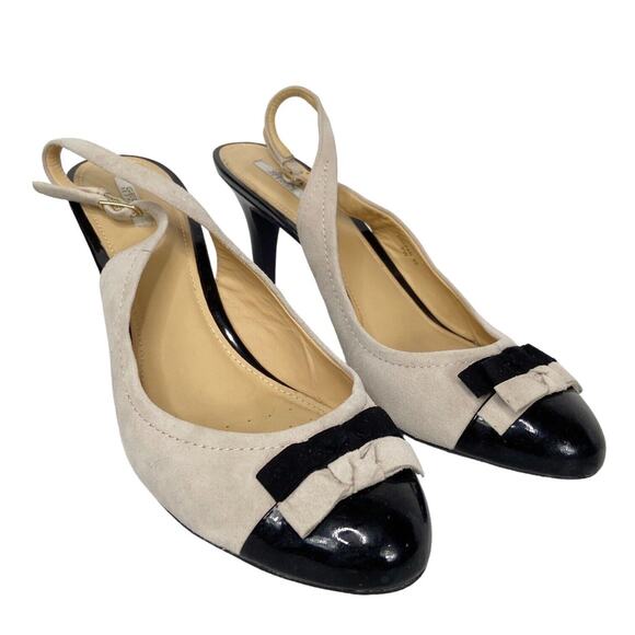 Geox Respira Sling Back Heels Patent Leather Black Nude Womens 40‎ EU 10 US - Picture 11 of 11